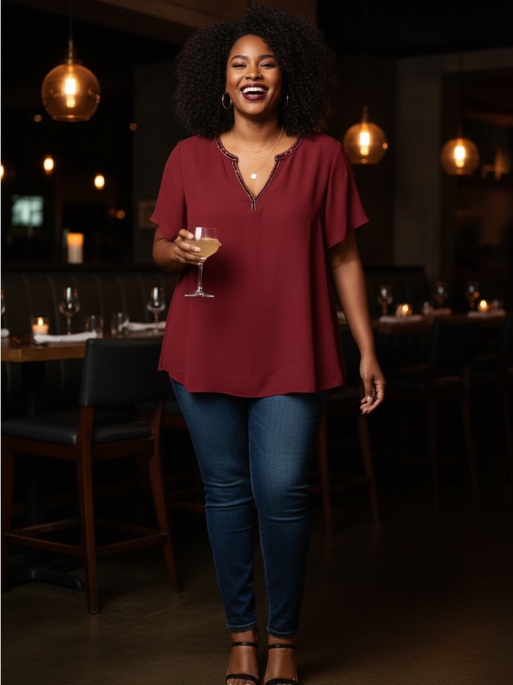 torrid Embellished V-Neck Flutter Sleeve Top - Wine